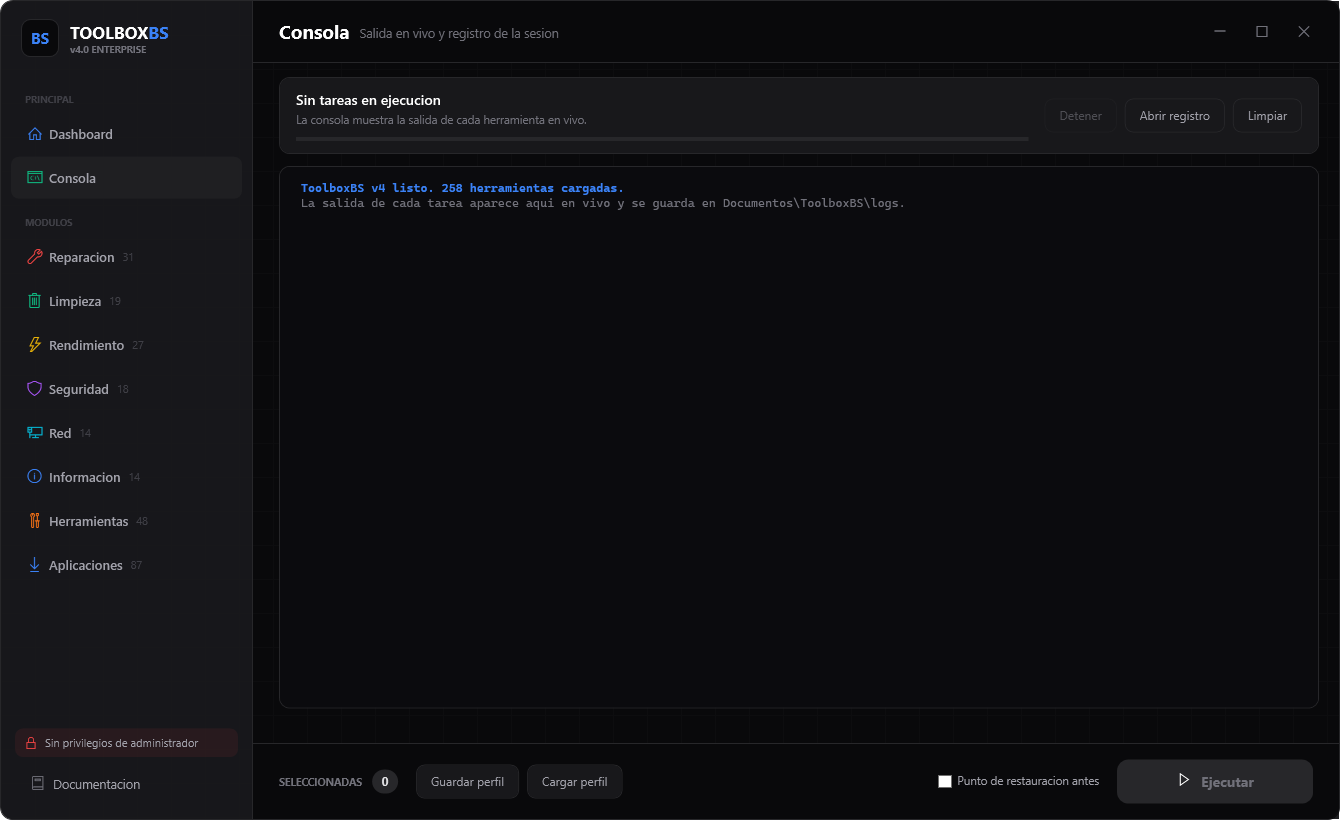 Consola integrada de ToolboxBS